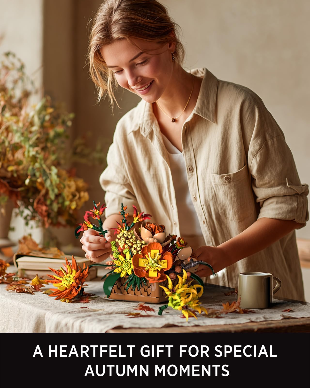 Nifeliz Floral Basket Building Set for Adults, Fall-Inspired Flower Arrangement Decor Kit, Seasonal Home or Office Display, Mindful Gift Idea (1,284 PCS, NF10325)