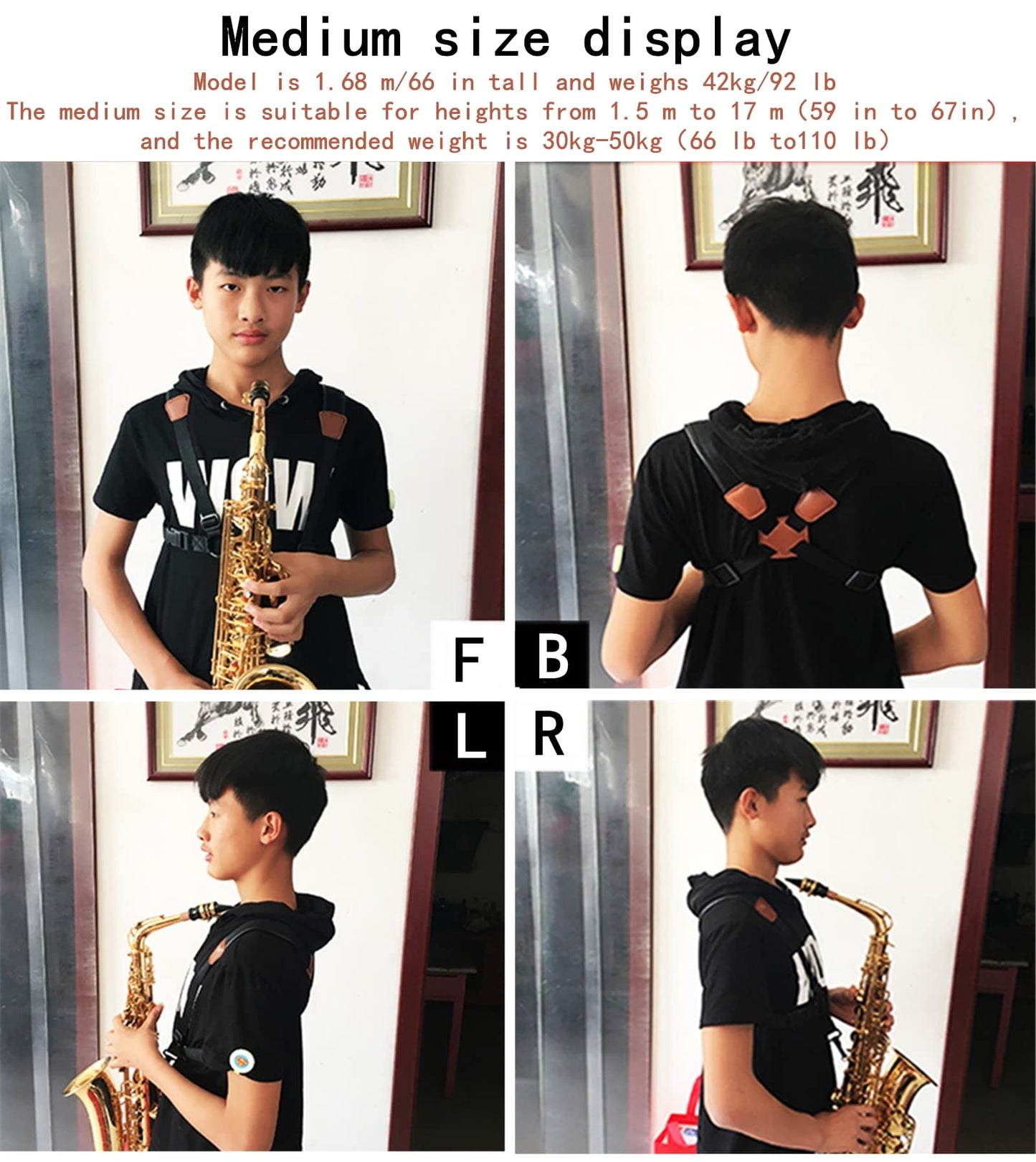 Miwayer Saxophone Neck Strap Sax Harness Shoulder Padded Neck Sling Adjustable For Baritone Alto Tenor Soprano Baritone Sax, Black, Small