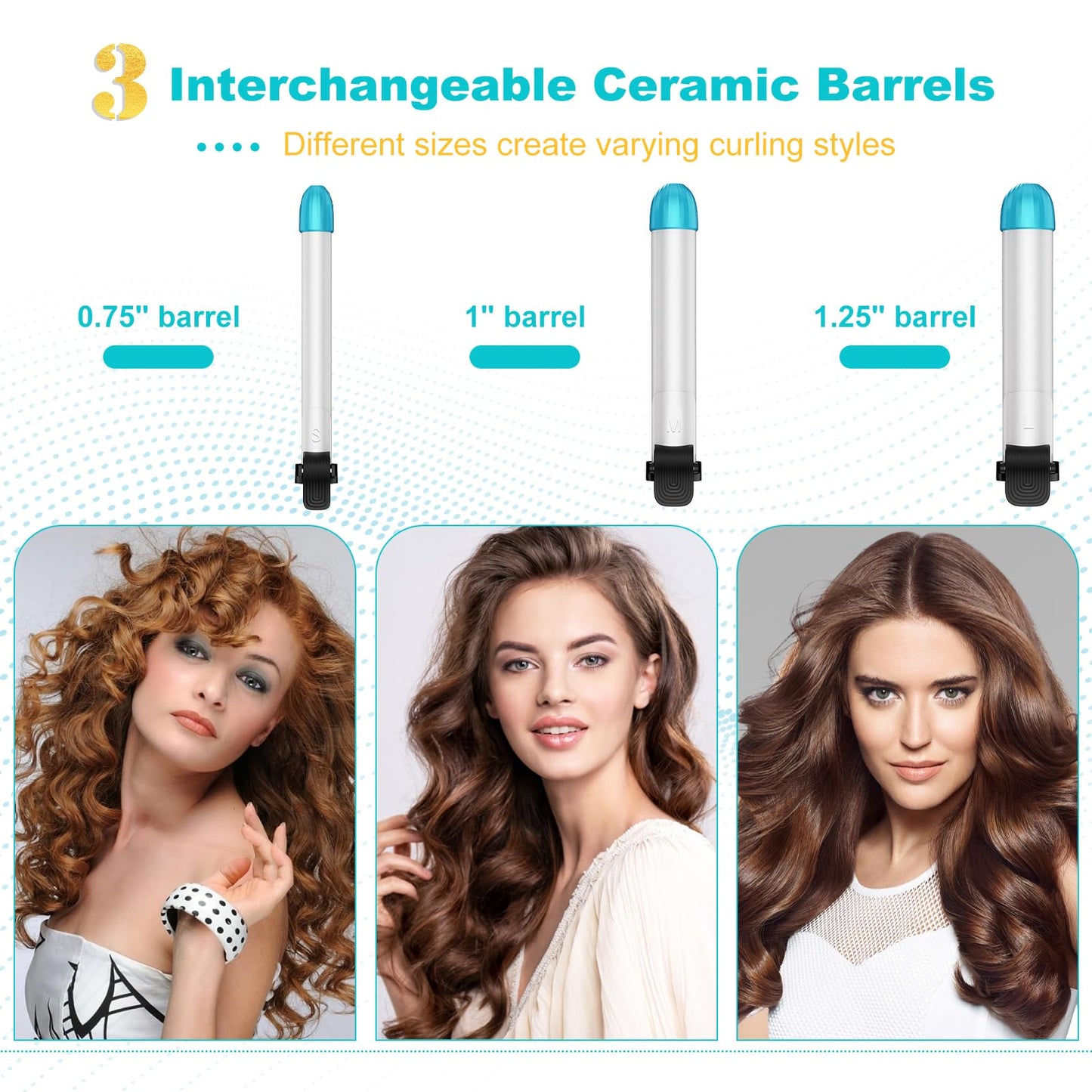 3 in 1 Auto Rotating Hair Curling Wand - IAMFINE Automatic Rotating Curling Iron with Interchangeable Ceramic Barrels(0.75", 1", 1.25"), Instant Heat Up Hair Curler, Adjustable Temp Hair Styling Tools for Beach Waves