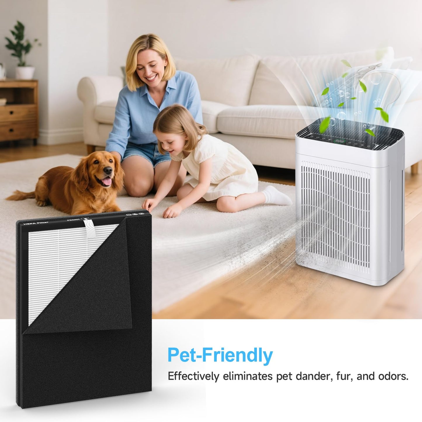 MK-AP01 Replacement Filter Compatible with TER Air MK-AP01 Air Purifier, Double-Sided Filters for Home Large Room up to 3000sq.ft with Washable Pre-filter, 4 Pack