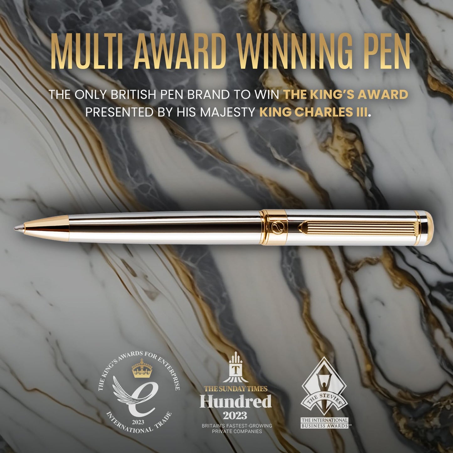 Scriveiner Silver Chrome Ballpoint Pen - Stunning Luxury Pen, Real Gold Plating, Schmidt Black Refill, Best Ball Pen Gift Set for Men & Women, Professional Executive Office, Nice Fancy Designer Pens