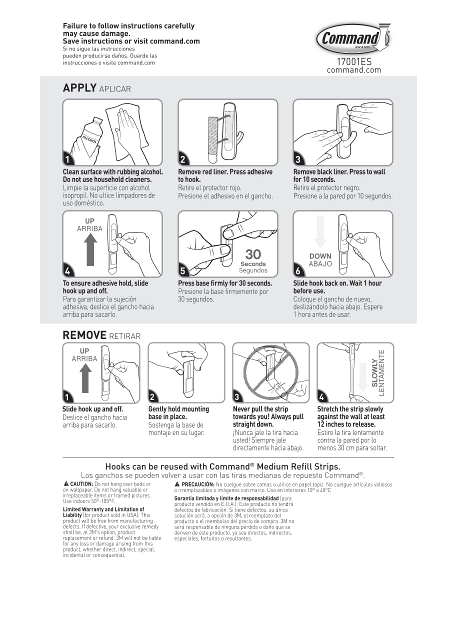 Command Medium Utility Hooks, Damage Free Hanging Wall Hooks with Adhesive Strips, Wall Hooks for Hanging Back to School Dorm Organizers, 20 White Hooks and 24 Command Strips