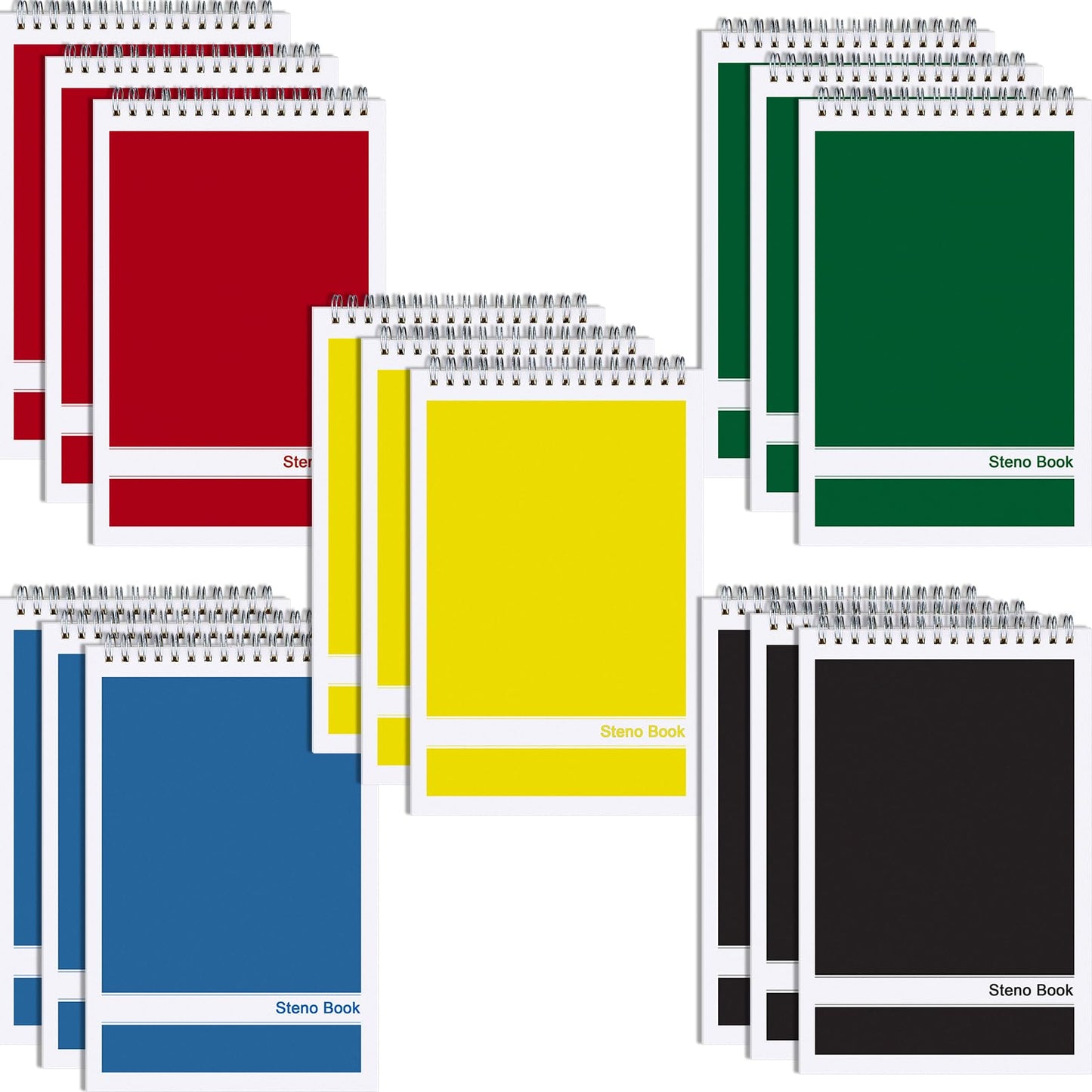 15 Pack Top Spiral Steno Pads, 6 x 9 inch Spiral Notebook Note Pads, White Paper Gregg Rule Bulk Steno Pads with 80 Sheets for School, University, College, Work, Office (5 Colors)