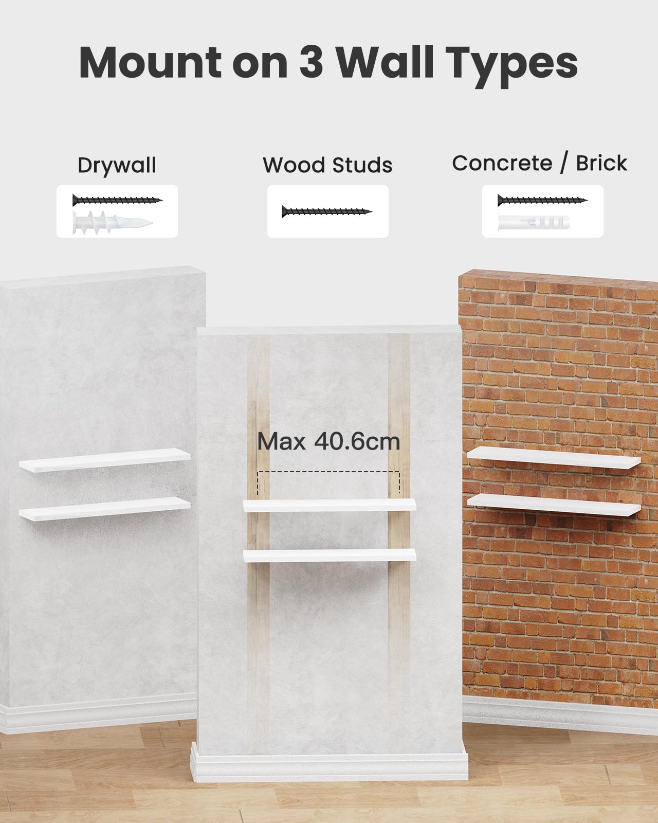 Floating Shelves Large, 24 x 7 Inch Wall Shelves for Bathroom, Bedroom, Kitchen, Shelves for Wall Decor Set of 2, White - AMFS06