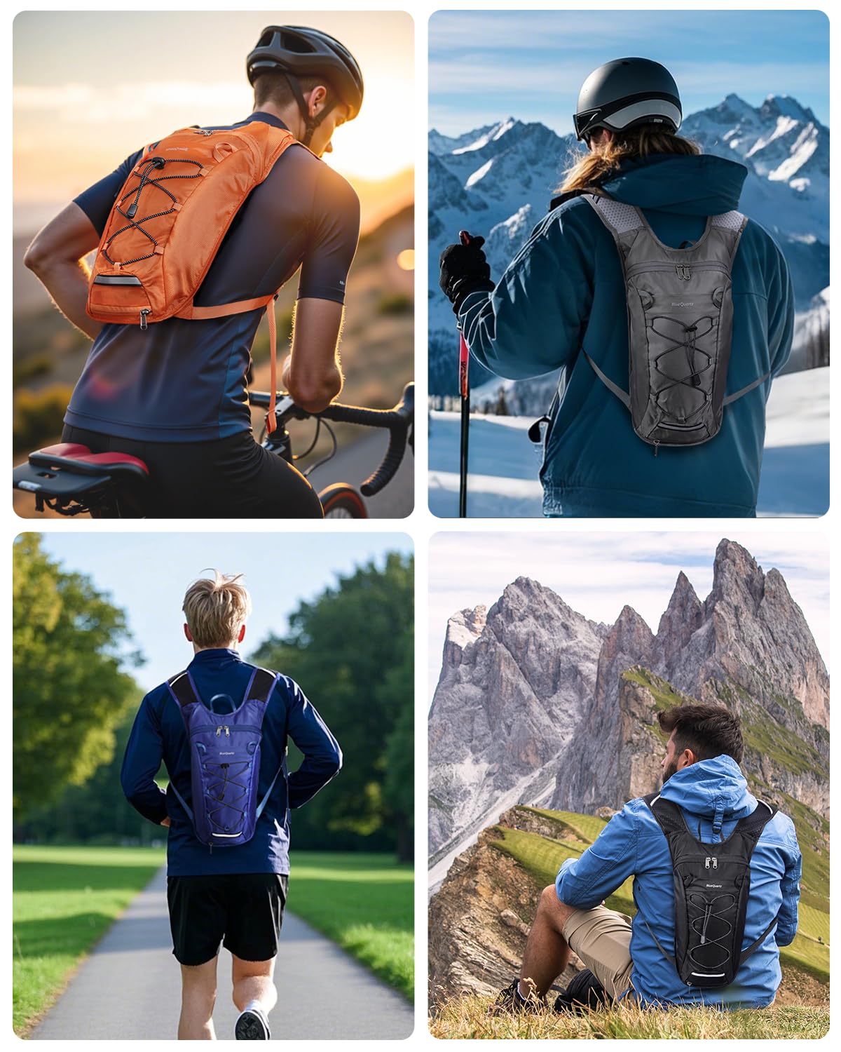 Blue Quartz Hydration Backpack with 2L Water Bladder, Hiking Water Backpack for Women Men, Lightweight Cycling Daypack with Phone Pocket & Helmet Net Bag, Hydration Pack for Biking, Running, Skiing