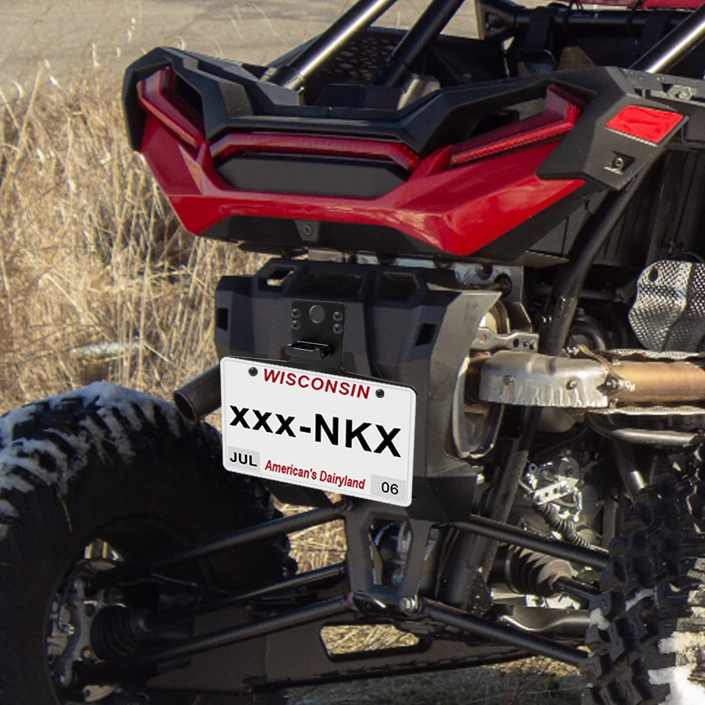 StarknightMT Universal UTV ATV License Plate Holder with LED Light, Heavy Duty Aluminum License Plate Mount Compatible with Polaris RZR Ranger, Can-Am Maverick X3, Trailer, Golf Cart, Boat, RV