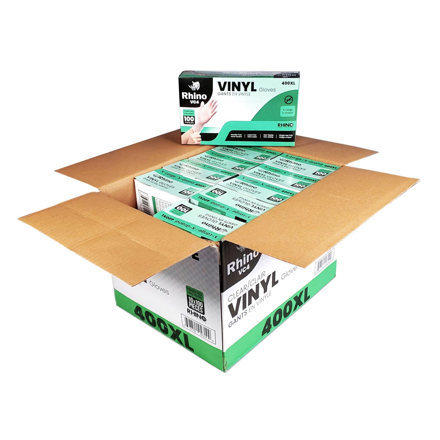 Rhino (1000 Count) Clear Vinyl Gloves Large Size, Safety Work Gloves Powder-Free, Latex-Free, Non-Sterile, Ambidextrous, Multiple Purpose Gloves