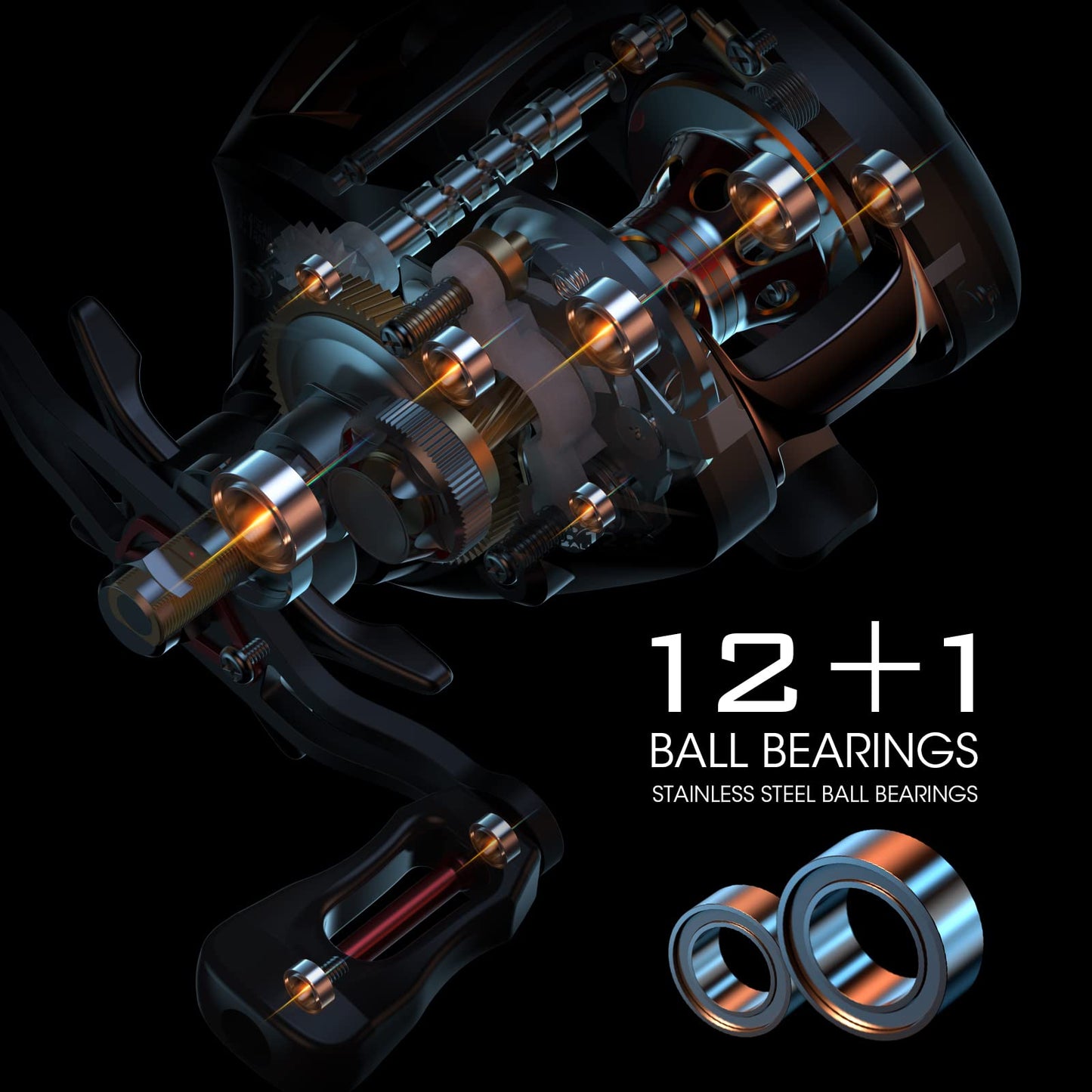 Lixada Baitcaster Fishing Reel Compact Baitcaster Reel Smooth Fishing Reel with 27.6LB Carbon Fiber Drag 12+1Ball Bearings 6.3:1 Gear Ratio High Speed for Saltwater Freshwater Fishing
