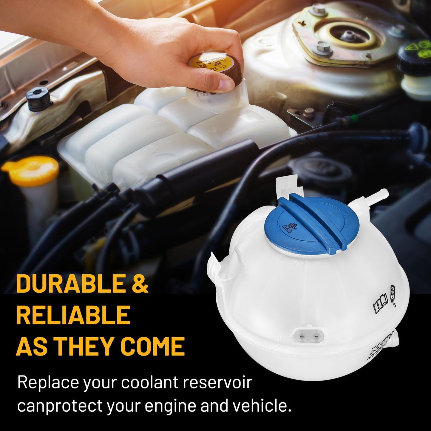 SYKRSS Coolant Reservoir Tank 1K0121407A Compatible with Volkswagen VW CC Passat Jetta Beetle Compatible with Audi A3 Q3 TT RS TTS Quattro Replace 603-253 Engine Coolant Reservoir with Cap