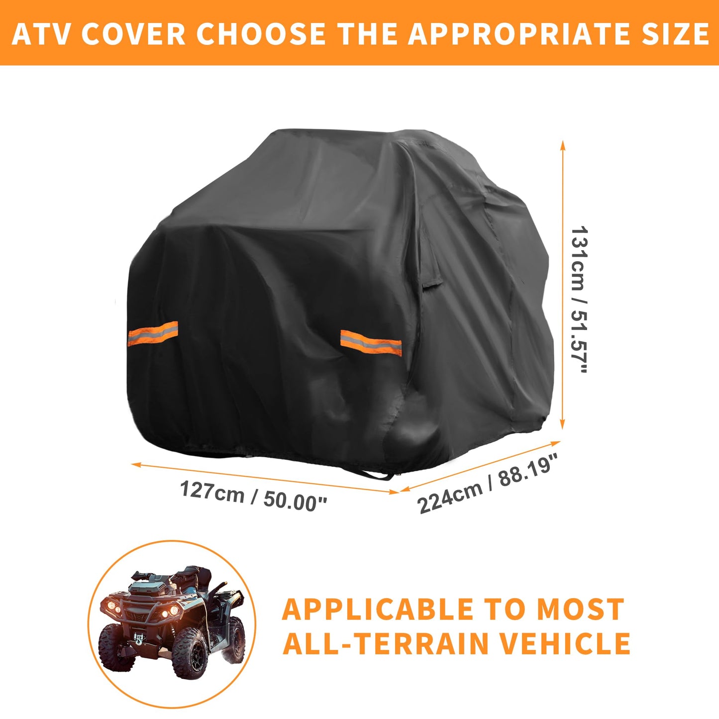 X AUTOHAUX ATV Cover for Polaris Sportsman 850 XP1000 Waterproof 4 Wheelers Quad Cover for Can-am Outlander Renegade XMR 650 850 1000R 210D-PU Black 88.19" Lx50.00 Wx51.57 H