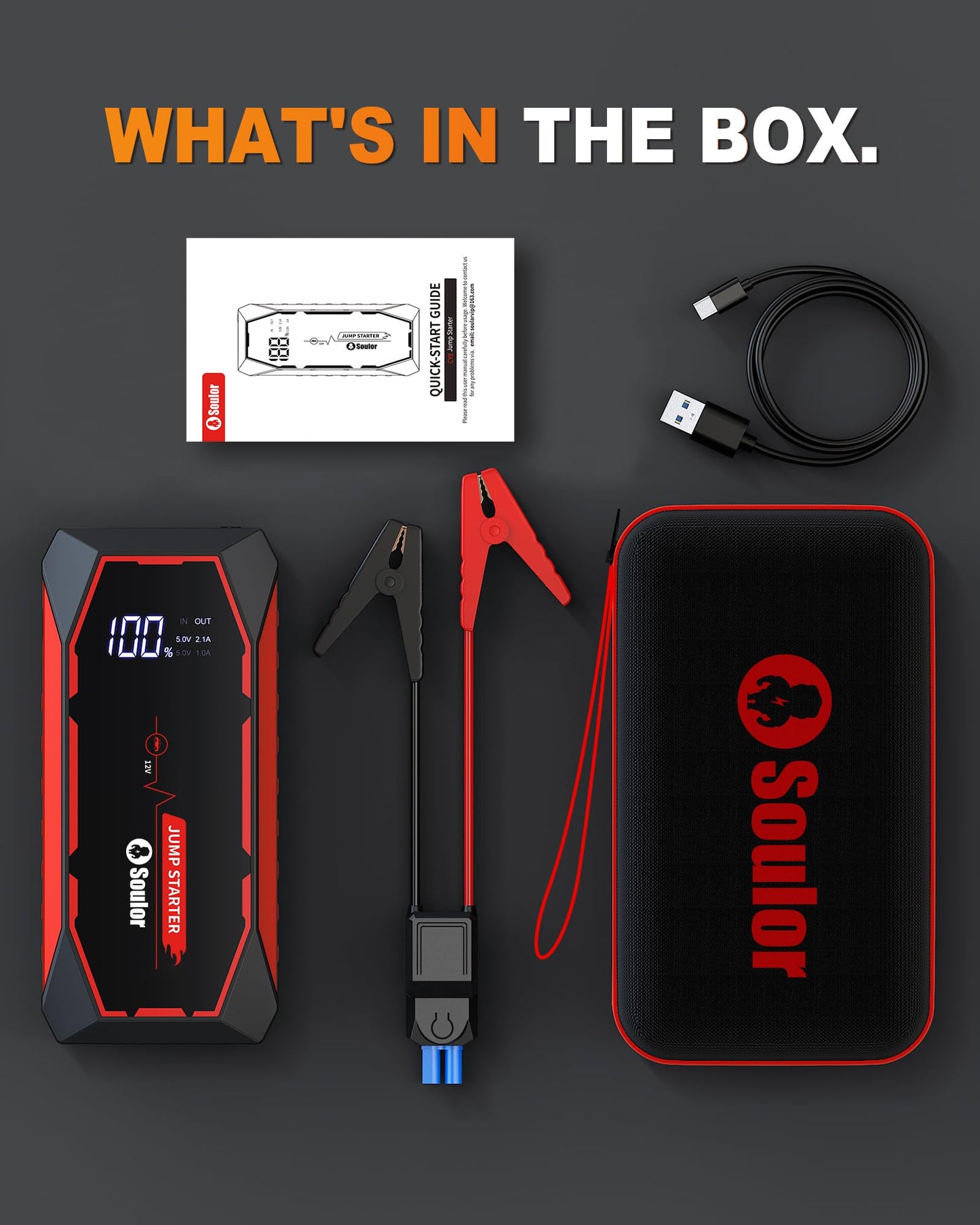 Car Battery Booster Jump Starter,5000A Portable Jump Starter for Up to 8L Gas & 6L Diesel Engines,12V Car Battery Charger Booster Pack with Jumper Cables LED Light