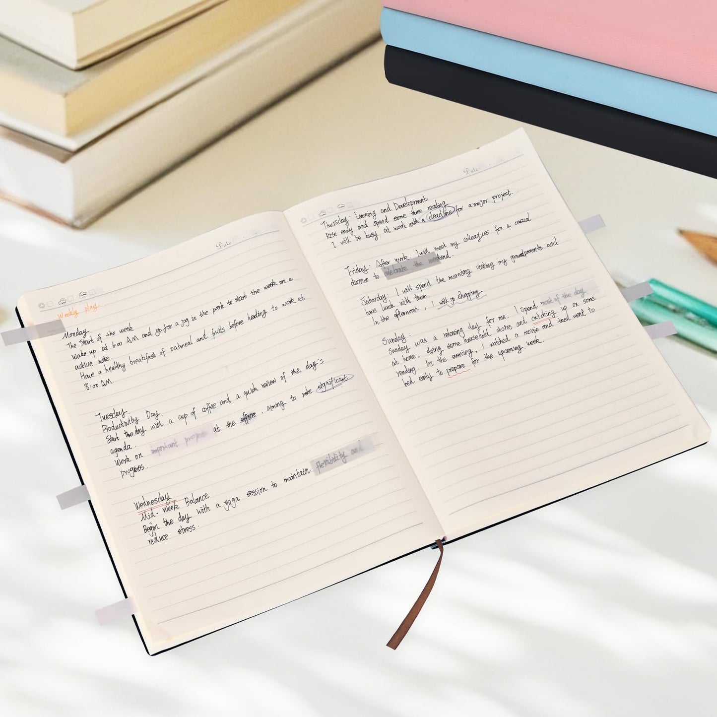 UIRIO 2-Pack Large A4 Wide Ruled Notebooks, 8" x 11.5", 400 Pages Each, Faux Leather Softcover Journals for Work, School & Journaling, Black