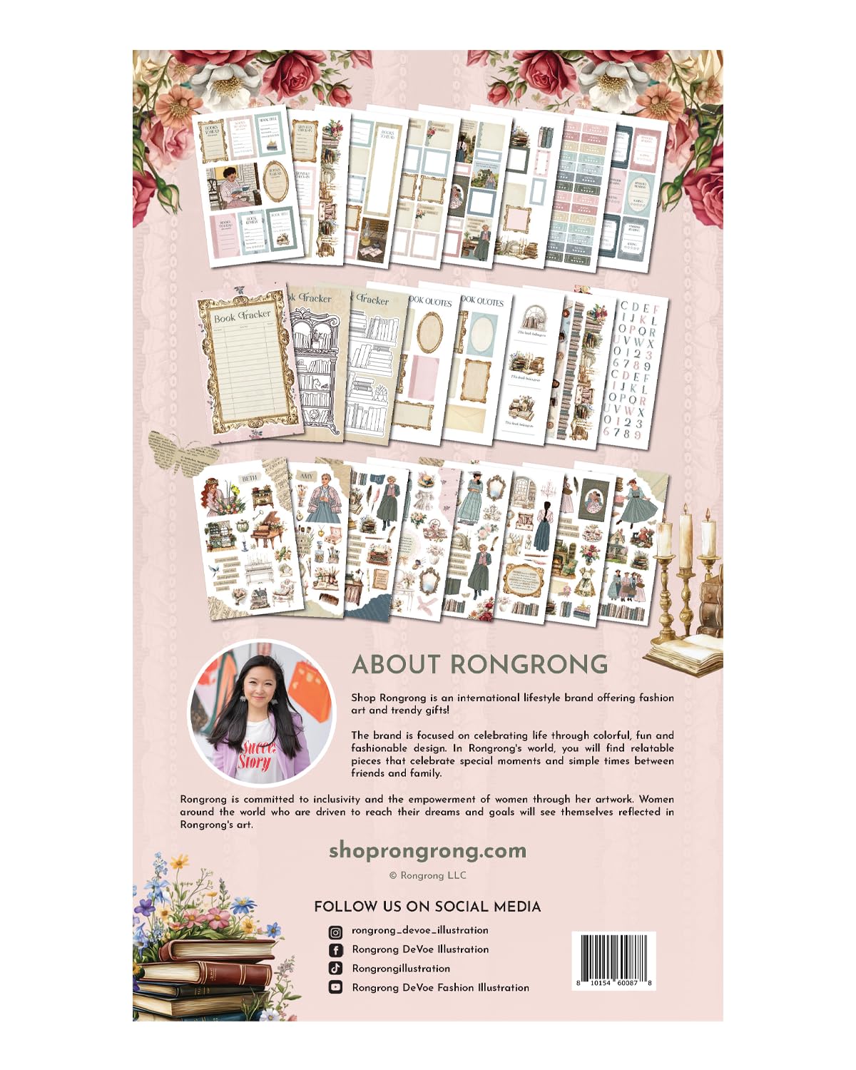 Rongrong Bookworm 5 Sticker Book for Planners, Calendars and Journals – Premium Quality Hand Drawn Perfect for Book Lovers – Scrapbook Accessories – 24 Pages