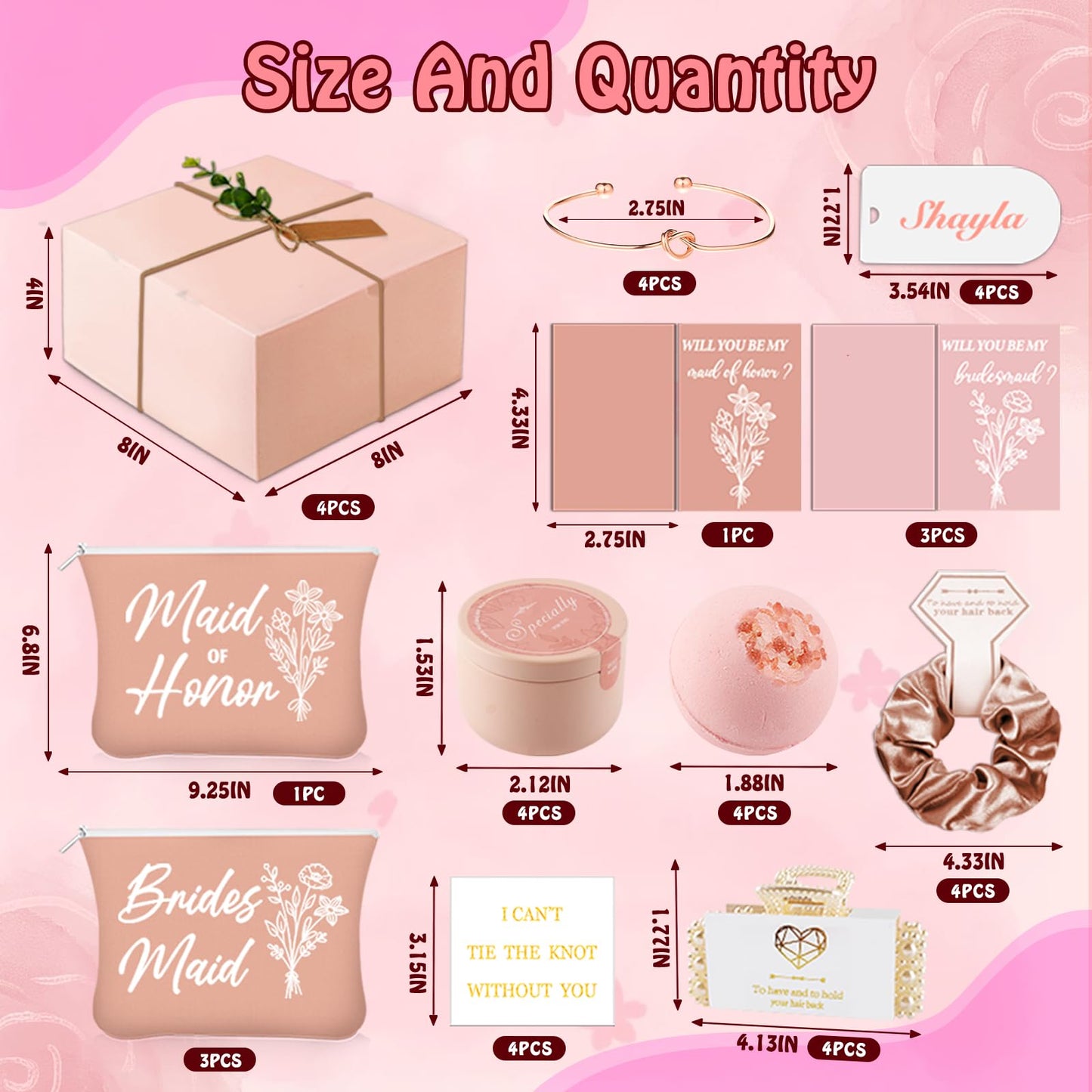 CITYCHALET 36 Pcs Bridesmaid Gifts Set of 4 Pink