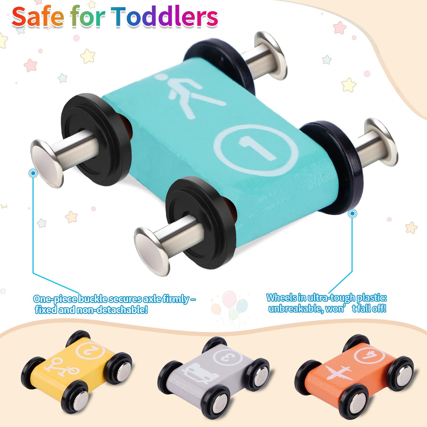 FCSONU Toddlers Montessori Toys for 1 2 Year Old Boys Girls, Wooden Car Ramps Race Track Set with 4 Mini Cars & 4 Car Tracks & Garage, Christmas & 1st Birthday Gifts for Boys Girls Baby Kids 1-3-2-4