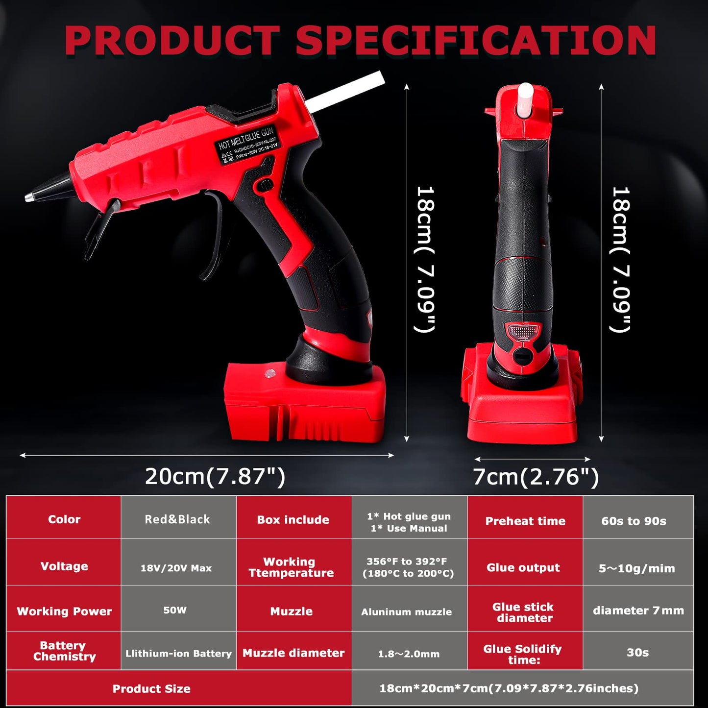 Cordless Hot Glue Gun Suitable for Milwaukee 18V Li-ion Battery, 30s Quick Preheat Hot Melt Glue Gun with 30 Pcs Glue Sticks(7 * 150mm) for Arts & Crafts & DIY & Repairs(Tool Only)