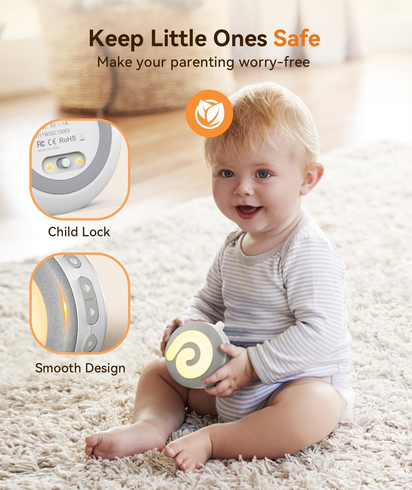 Dreamegg Portable Sound Machine for Baby Kids, White Noise Machine for Sleeping,Night Light,21 Soothing Sounds, Volume Control, Child Lock, USB Rechargeable Sound Machine Baby for Travel