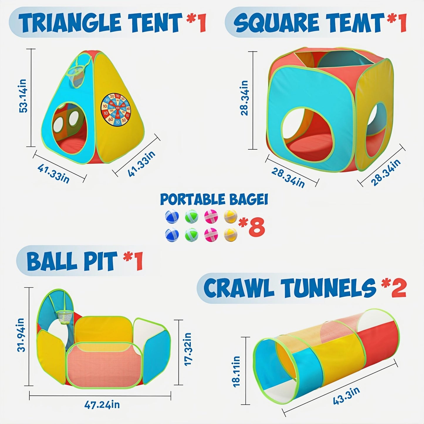 5Pack Kids Play Tent,Foldable Pop Up Tents with Carry Bag, Outdoor Playhouse with Crawling Toys & Play Tent (5 Pack Play Tent)