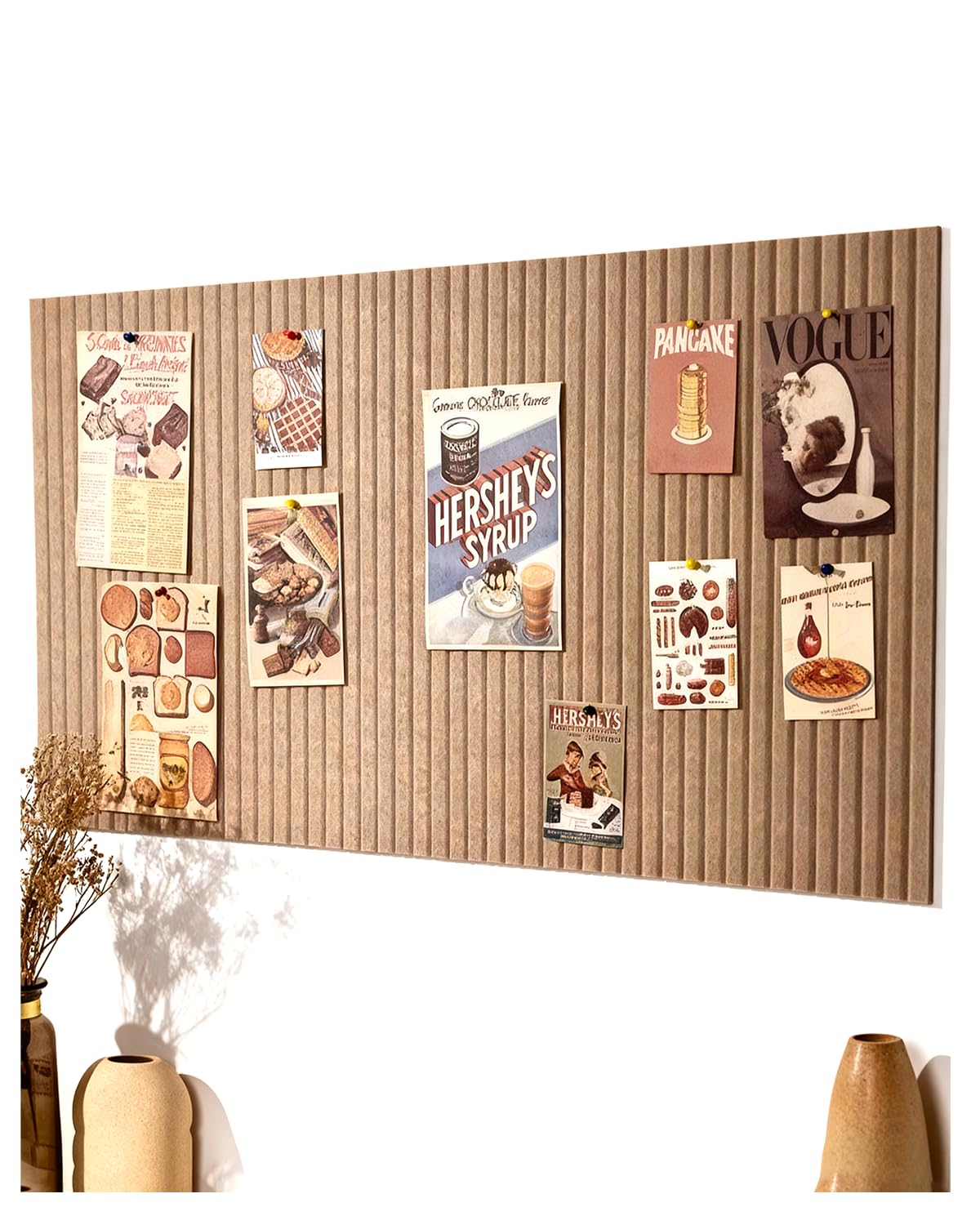 Bulletin Board 120x80 cm, Decorative Felt Pin Board, 0.9cm Thick Foldable Photo Display Board with Self-Adhesive Tape, Vision Board for School Home Kitchen Office Walls (Dark Camel, 48x32 inches)