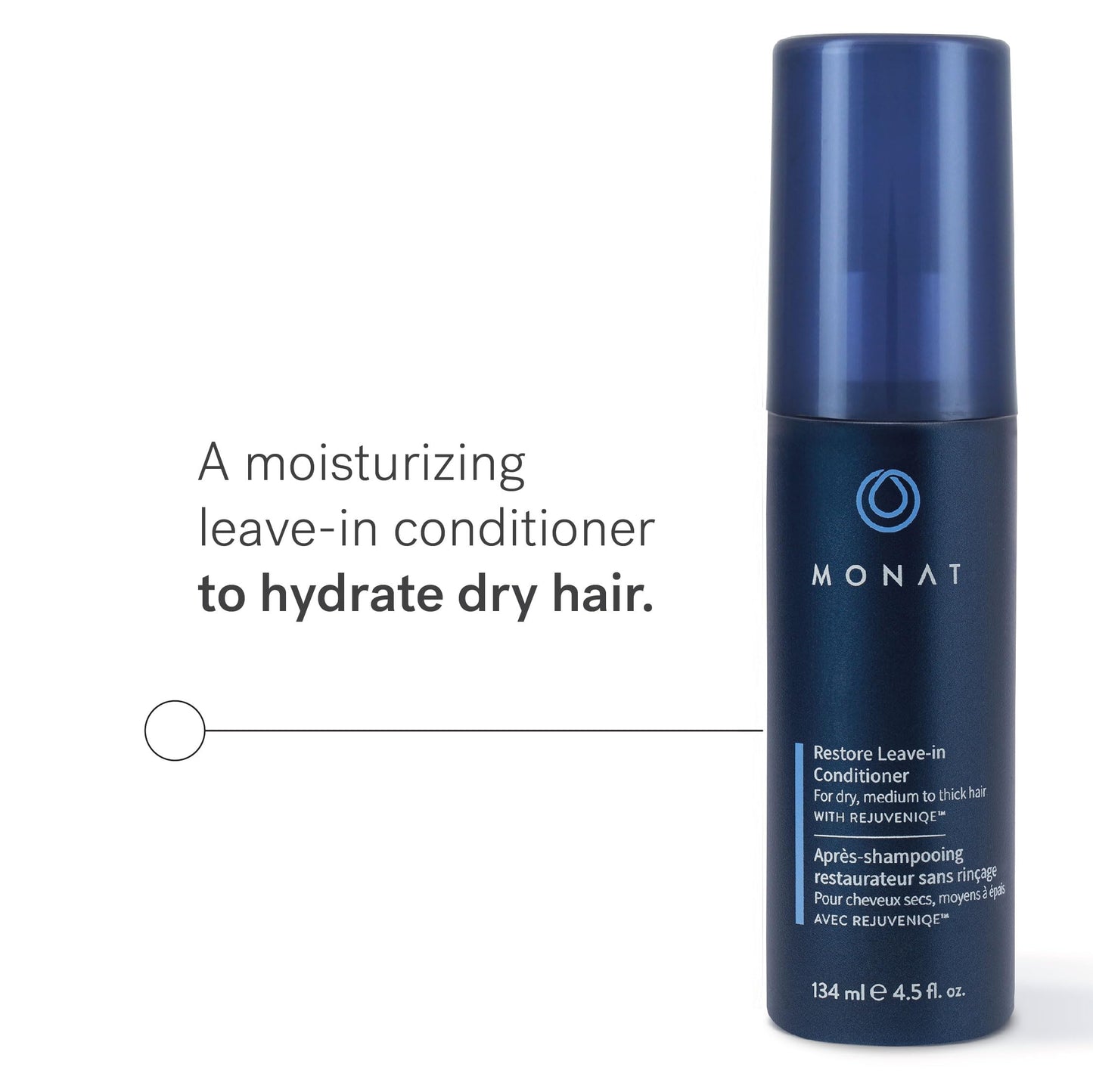 MONAT Restore Leave-In Conditioner Infused w/Rejuveniqe® - Hair Moisturizer, Detangler, Leave In Conditioner for Dry Damaged Hair. Natural Anti Frizz Hair Products - Net Wt. 134 ml / 4.5 fl. oz.