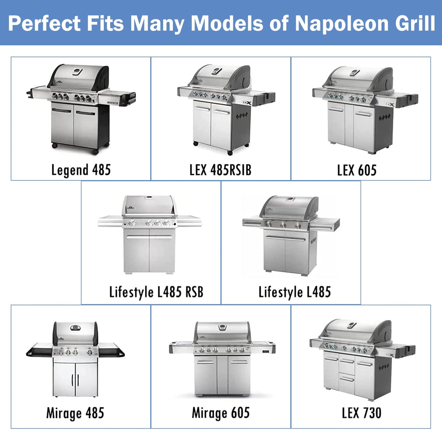 Criditpid BBQ Heat Sear Plate Replacement for Napoleon LEX, Legend, Mirage, Lifestyle Series of 485, 605, 730 Models, 16 1/2 x 6” Stainless Steel Heat Shield Flame Tamer, 3-Pack.