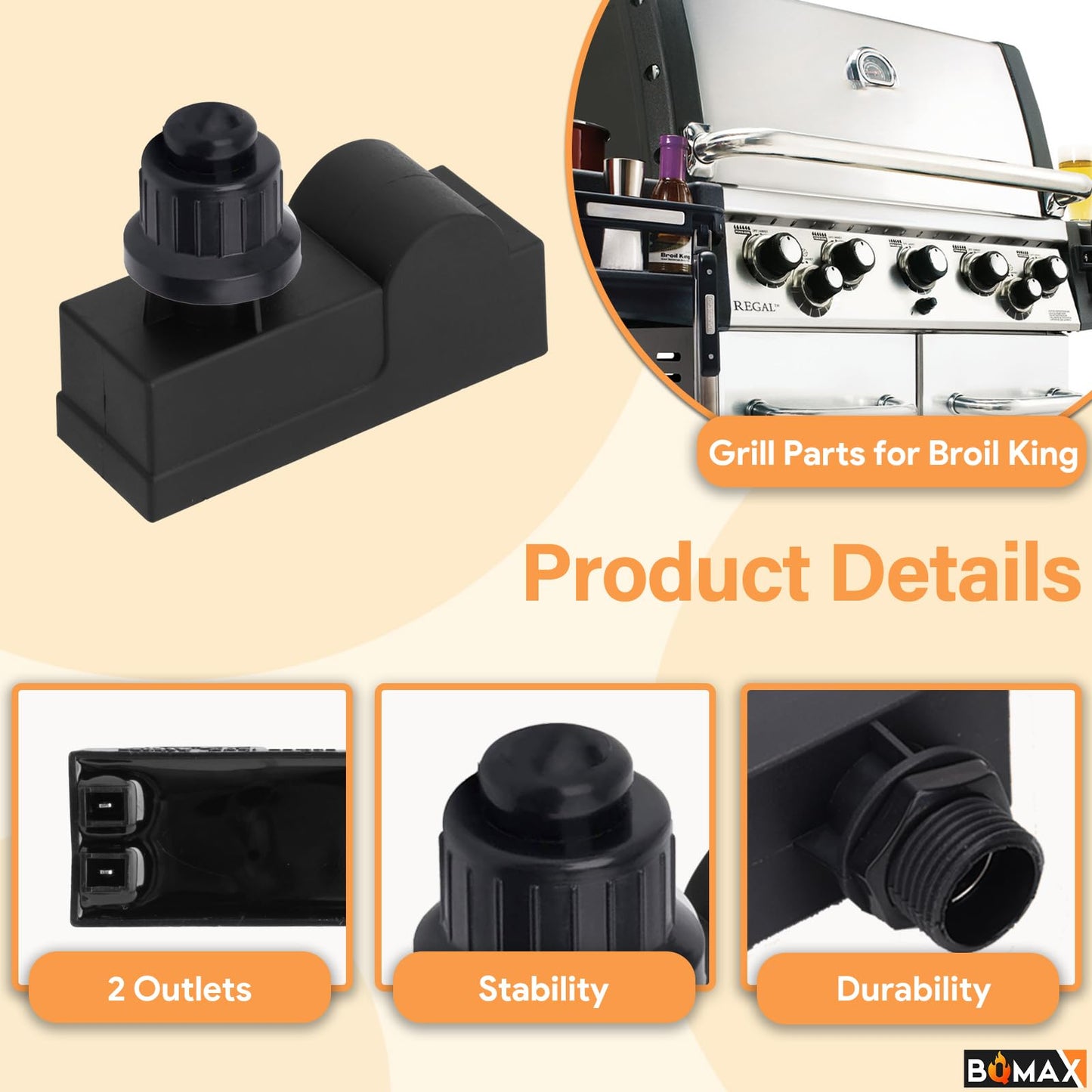 DHLG-12 BBQ Igniter Kit Replacement Parts for Broil King, 2 Male Outlet AAA Battery Spark Generator Push Button Ignitor and 04831 Ceramic Electrode with Wire for Broil King BBQ Igniter
