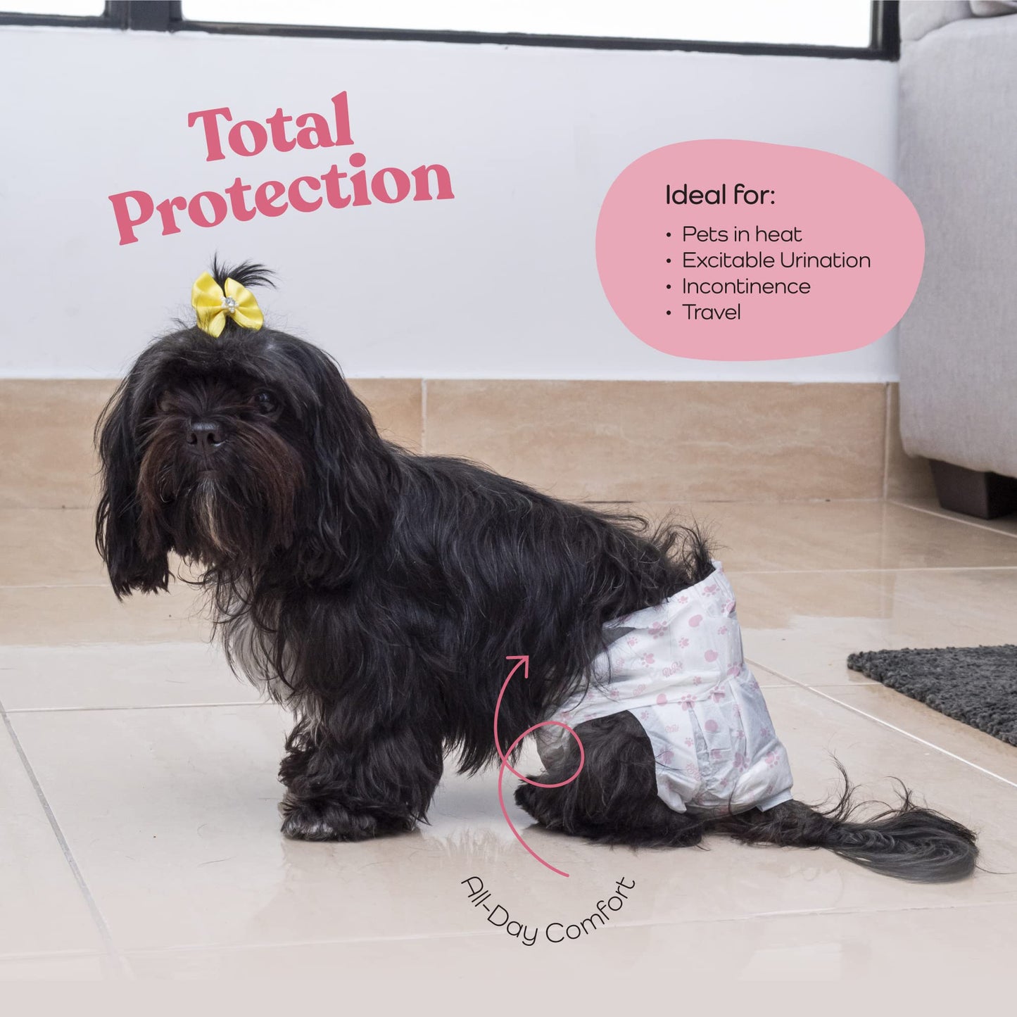 Comfortable Female Dog Diapers - 50-Pack Super Absorbent Disposable Doggie Diapers - FlashDry Gel Technology & Wetness Indicator - Leakproof Diapers for Dogs in Heat, Excitable Urination, Incontinence