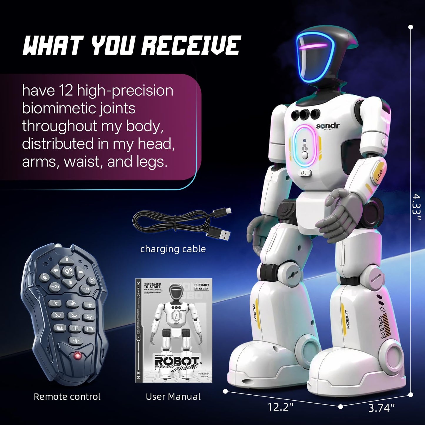 Robot Toy for Kids, Voice Recording&Playback Remote Control Robot, LED Faces Interactive Kids Toy with Gesture Sensing, Music Walking Dancing Birthday Gift for 4 5 6 7 8 9 10 11 12 Year Old Boys Girls