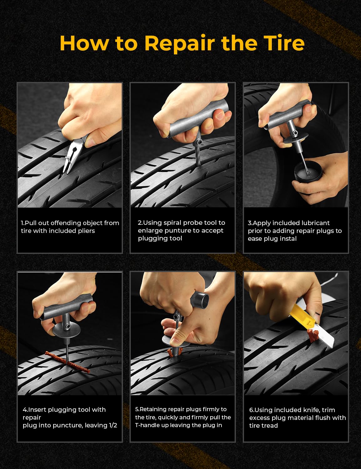 AUTOWN Flat Tire Repair Kit with Plugs for Car, Motorcycle, ATV, Jeep, Truck, Tractor Flat Tire Puncture Repair (54PCS)