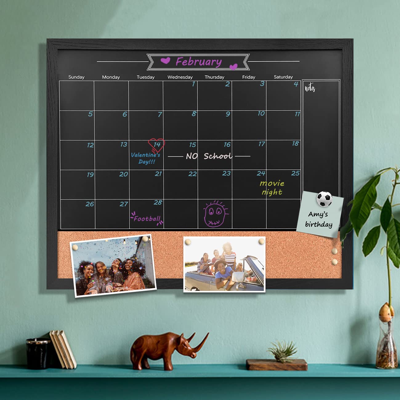 Umtiti Chalkboard Calendar and Bulletin Combo Board. Black Solid Wood Frame,Magnetic Chalkboard.Perfect for Office, Home School Message Board,BK-4555-CA