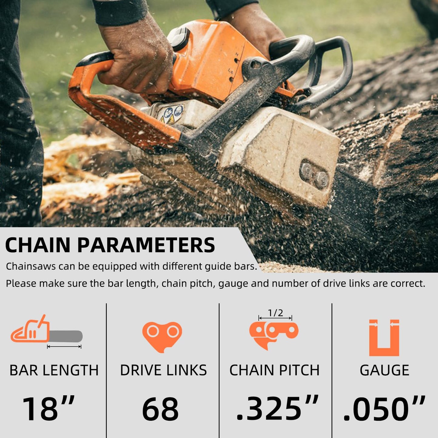 4 Pack 18 Inch Chainsaw Chain for Stihl .325" Pitch .050" Gauge 68 Drive Links Fits Stihl 025, MS250, MS251 (POST 2023 .050" Gauge) 3005 008 7017 23RS 68 (4 Chains)