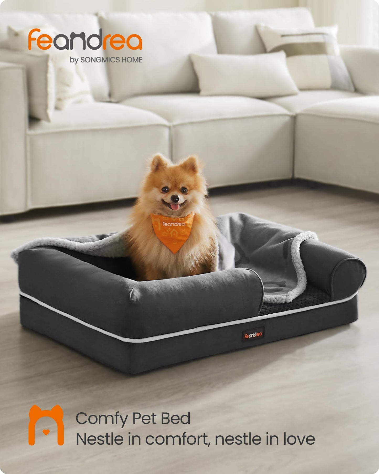 Feandrea Dog Bed, Orthopedic Dog Bed, Medium Dog Bed Waterproof, Removable Washable Cover Dog Sofa with Non-Slip Bottom, Raised Edges, 30 x 20 x 7 Inches, Dark Gray UPGW066G01