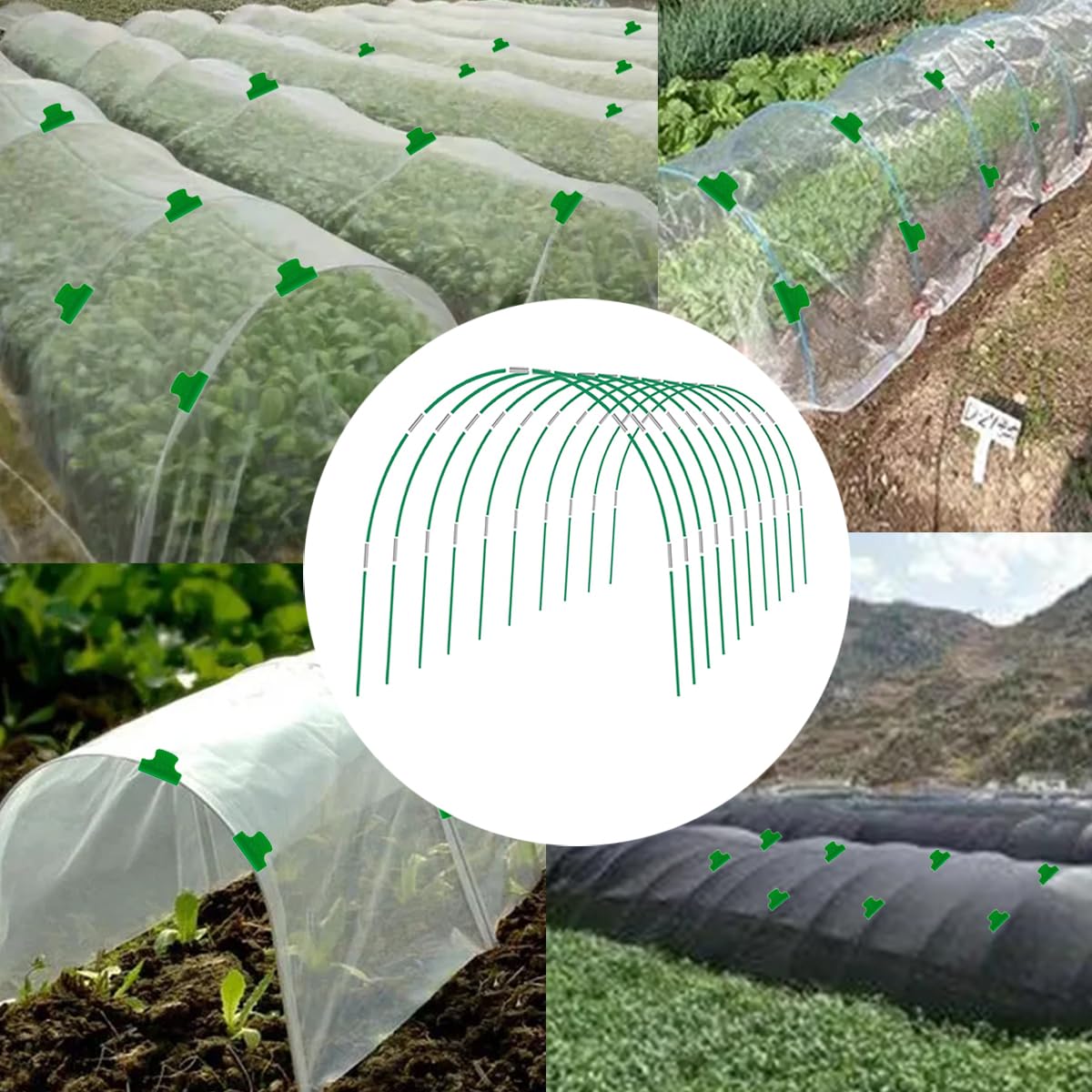 60Pcs Greenhouse Hoops for Raised Beds,8ft Greenhouse Hoops,Grow Tunnel,10 Sets Garden Hoops Rustproof Plastic Coated Steel Support Frame Hoops for Raised Beds, Garden Tunnel Row Cover Hoops Kit