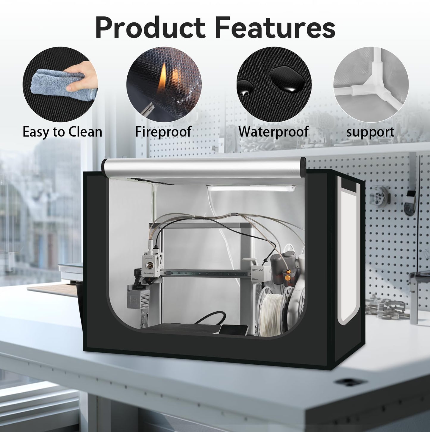 3D Printer Enclosure for Bambu Lab A1 Combo,Large Size Fireproof&Dustproof Enclosure,Noise Reduction,Constant Temperature Control 3D Printer Cover with LED Lighting System-825 * 585 * 585mm