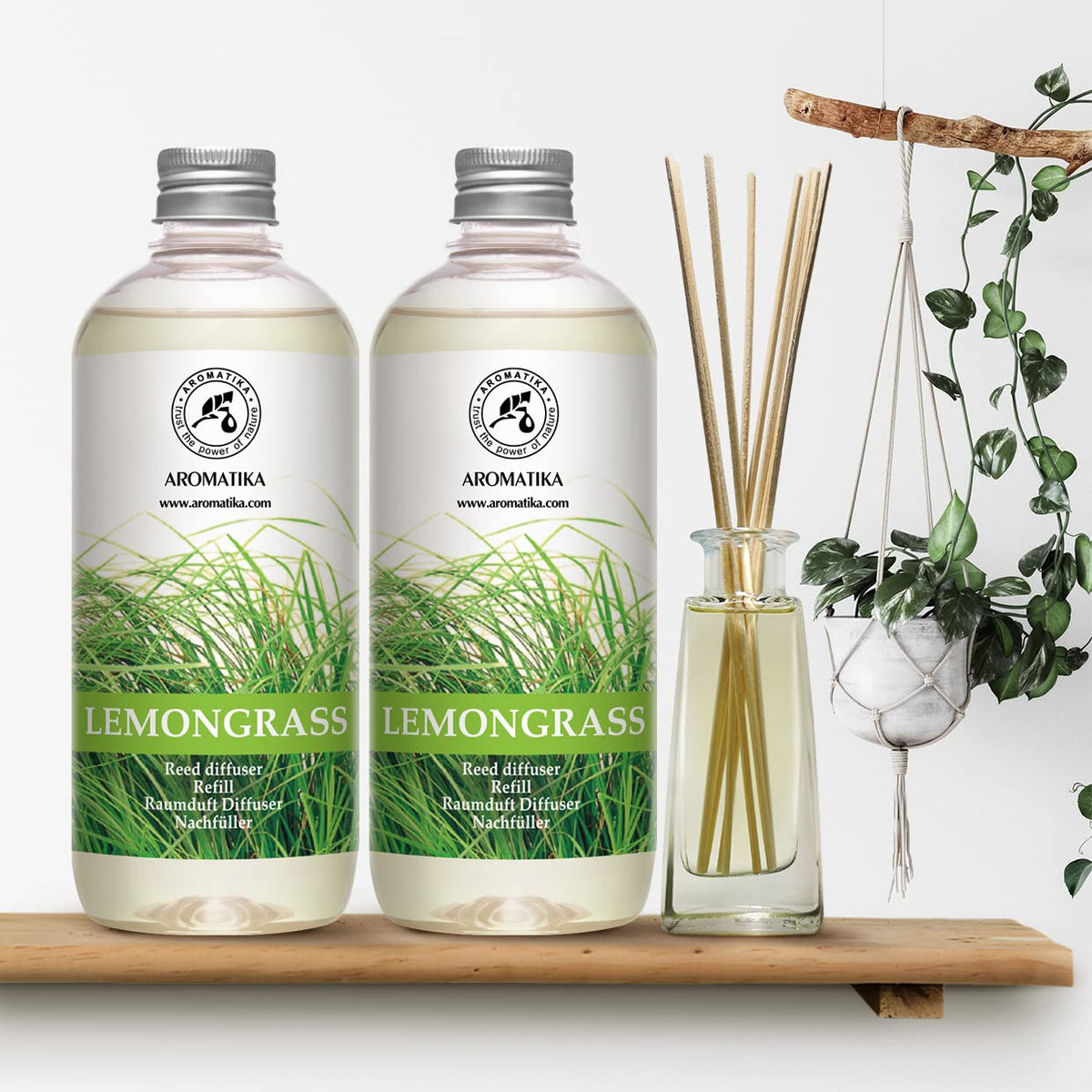 Lemongrass Diffuser Refill 1000ml (2 x 500ml) - Fresh & Long Lasting Fragrance - Refill Bottle with Natural Pure Essential Lemongrass Oil - Scented Reed Diffuser Oil - Aromatherapy - Spa - Kitchen