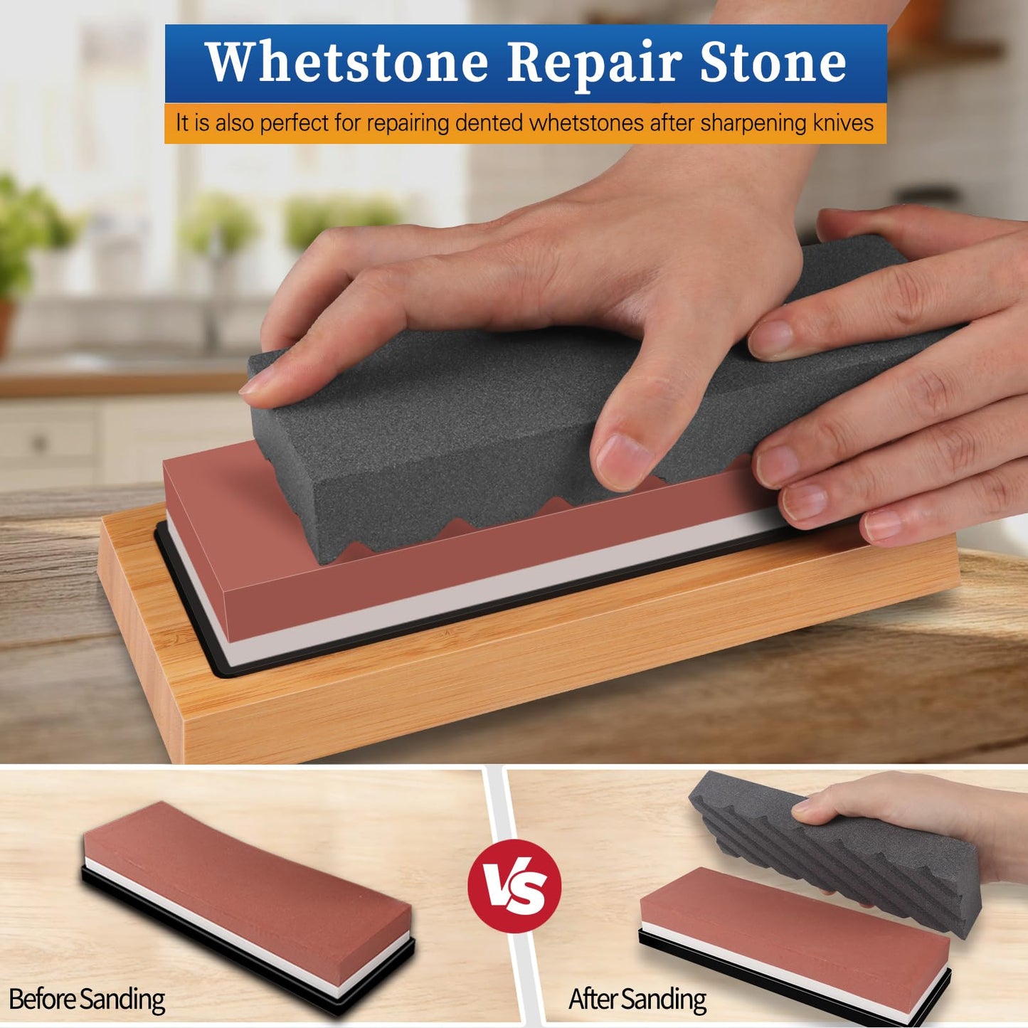 Knife Sharpening Stone Kit 400/1000 3000/8000 Grit Professional Whetstone Set Coarse to ExtraFine 2-Side Sharpener Include Flattening Stone,Angle Guide,Safe Nonslip Bamboo Base and Slip Silicone Base