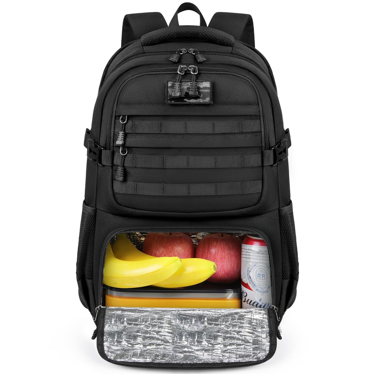 Lunch Backpack for Men & Women 17.3 Inch Laptop Backpack with USB Charging Port Waterproof Tactical Work Backpack with Insulated Lunch Bag for Travel, College, Business with MOLLE Design, Black