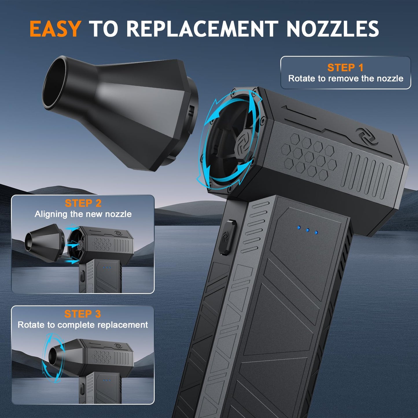 Compressed Air Duster - 180000RPM Powerful Electric Air Duster, 3 Gear Adjustable Cordless Air Blower, Rechargeable Dust Cleaner for Keyboard, Computer, House, Outdoor, Car