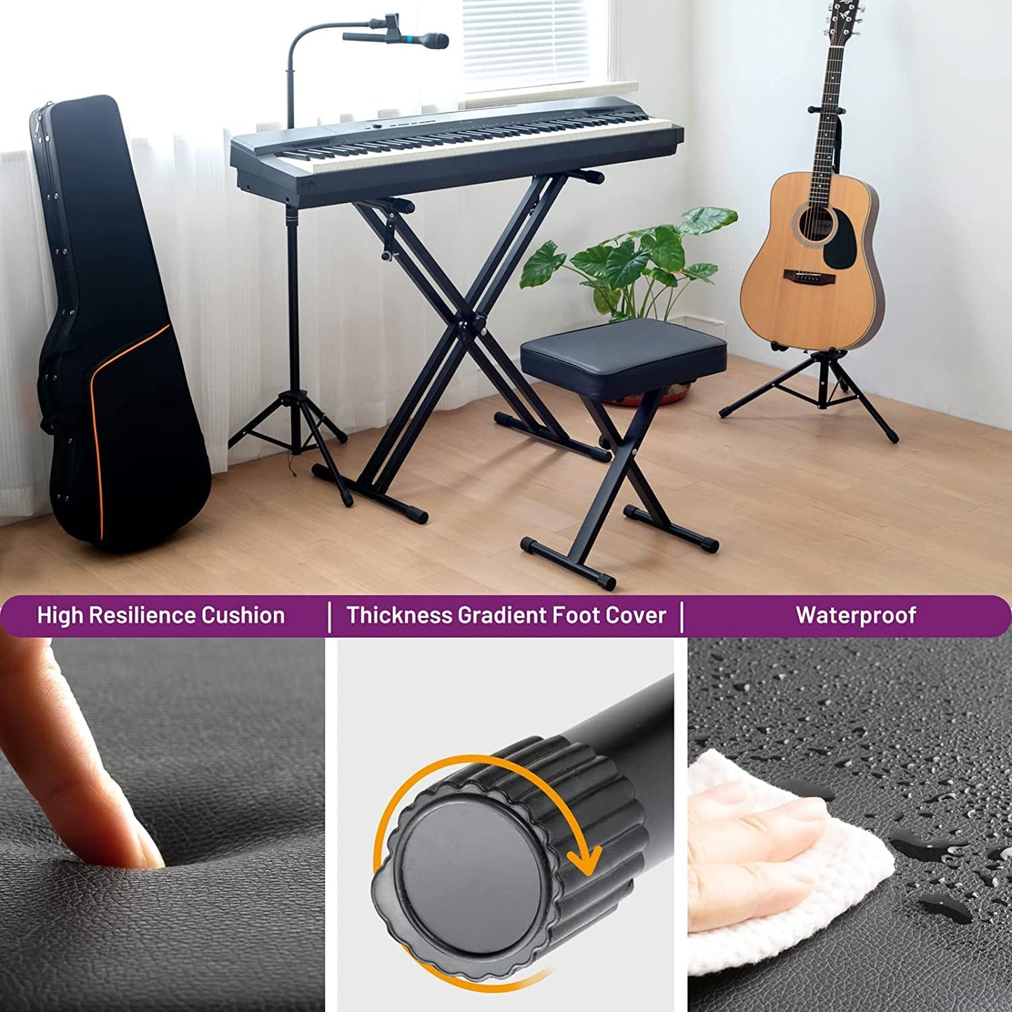 Adjustable Padded Piano Keyboard Bench Seat, Folding Design for Beginner Professionals (type2)