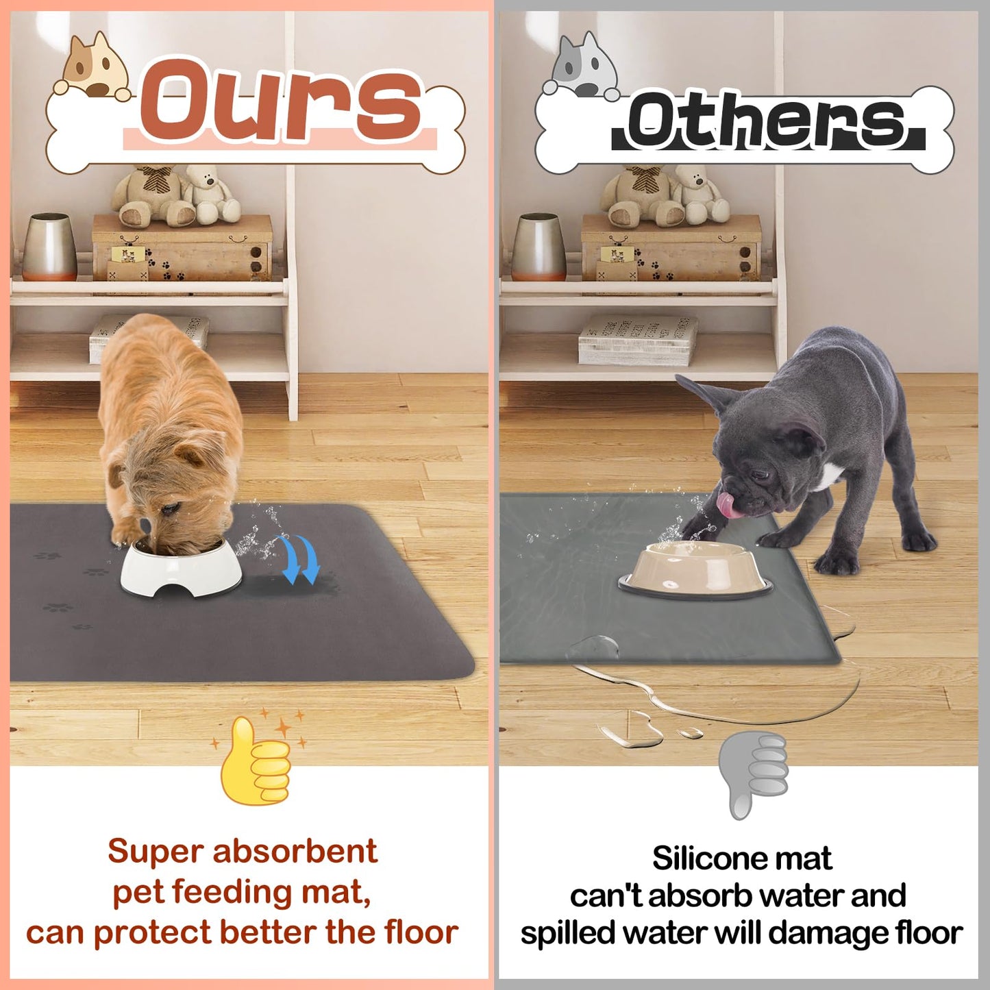 Quick Dry Absorbent Dog Food Mat, 36 x 23 in Diatom Anti-Slip Mud Dog Water Bowl Mat, No Messy Pet Feeding Mat Dogs Supplies for Large and Multiple Dogs
