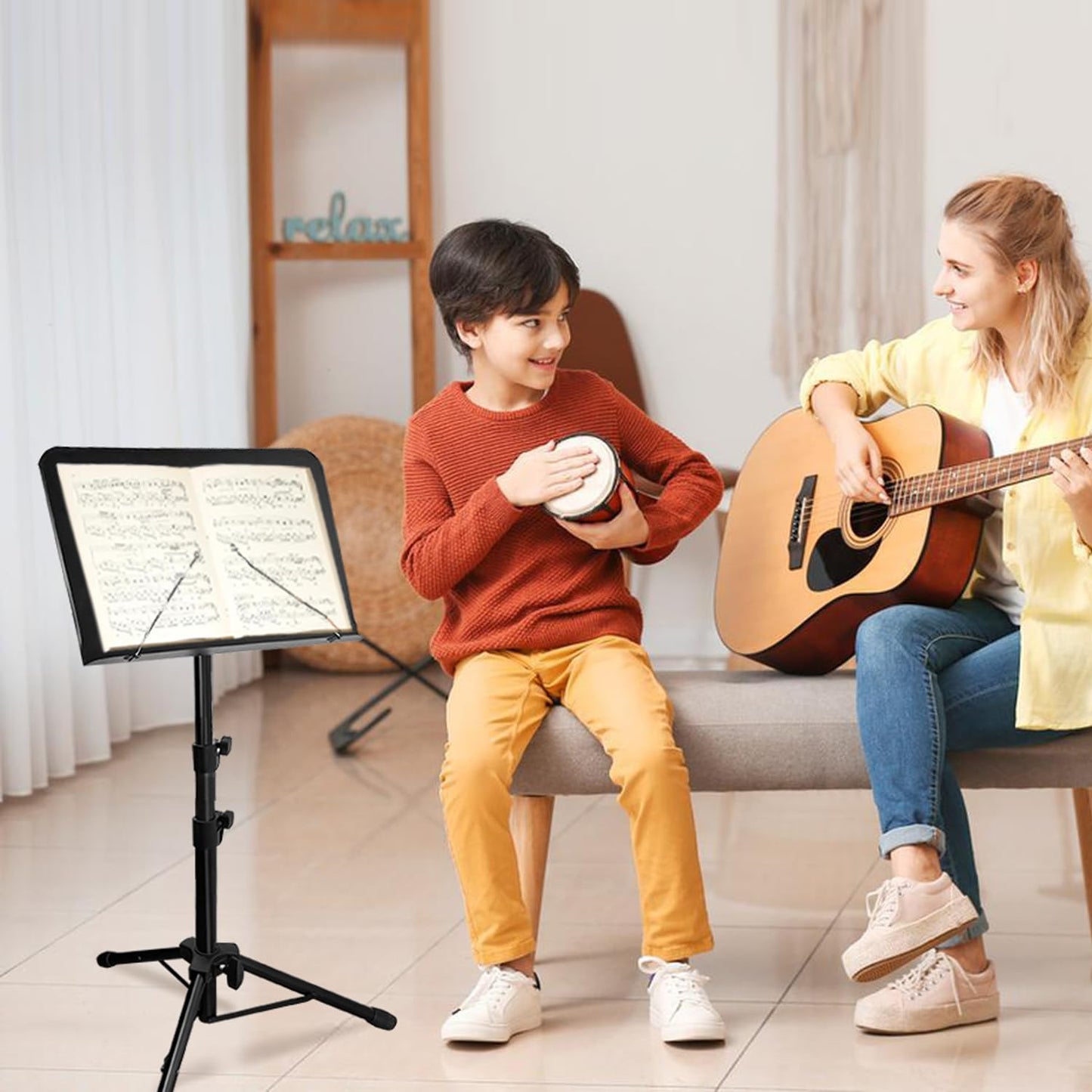 HOLANHING 70IN Sheet Music Stand, Tall Music Stand for Sheet Music Height- Adjustable Music Sheet Stand with Carrying Bag for Guitar, Violin, Ukulele (33-70IN-B)
