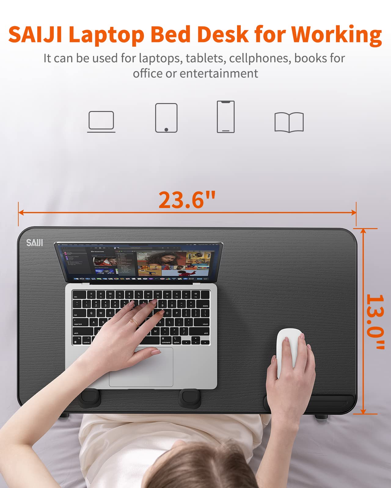 Laptop Desk for Bed, SAIJI Lap Desks Bed Trays for Eating Writing, Adjustable Computer Laptop Stand, Foldable Lap Table in Sofa and Couch (23.6 x 13,Black)