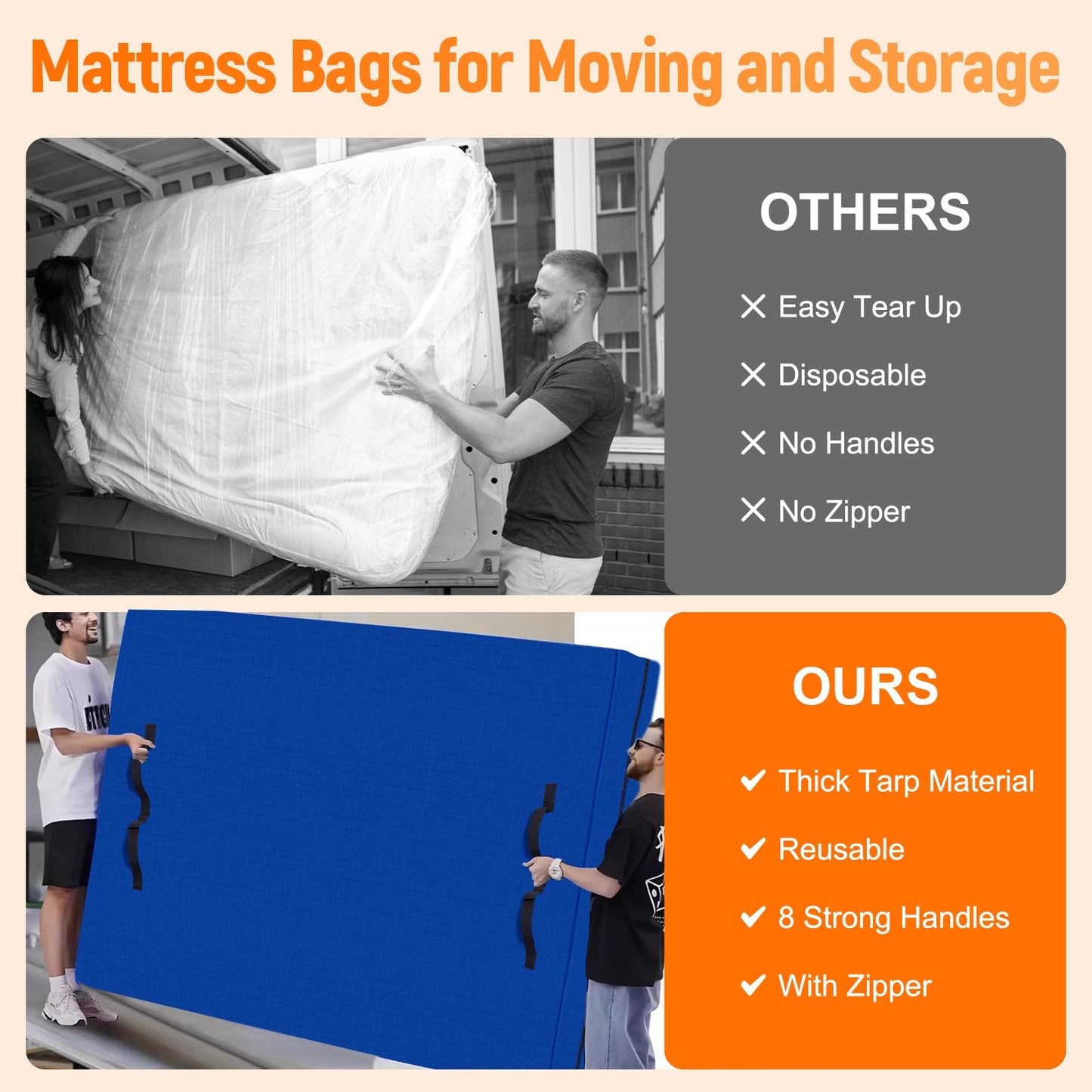 Queen Mattress Bags for Moving and Storage, Zippered Mattress Storage Bag