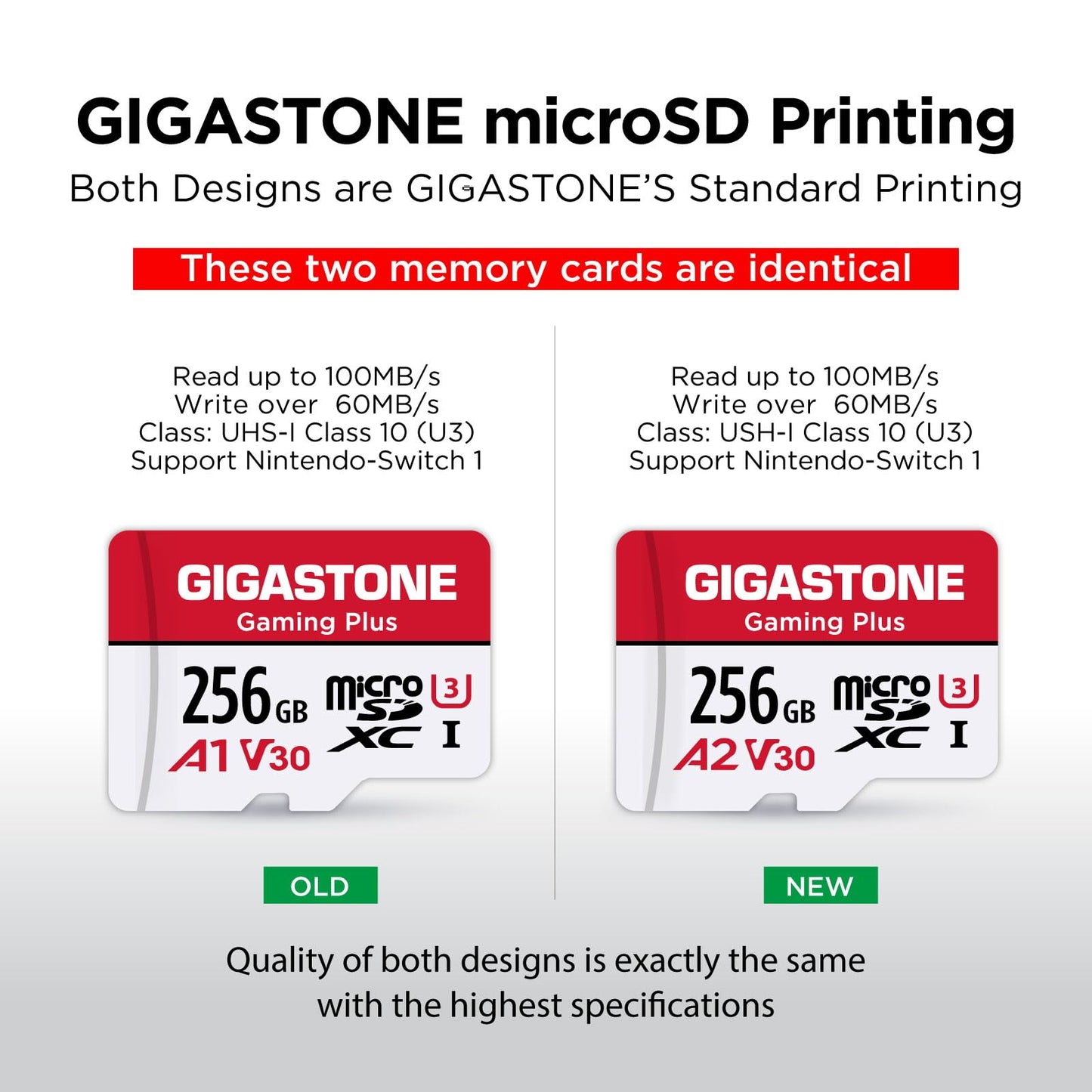 GIGASTONE 256GB Micro SD Card, Gaming Plus, MicroSDXC Memory Card for Nintendo-Switch 1, Steam Deck, Dash Cam, Security Camera, 4K Video Recording, UHS-I A1 U3 V30 C10, up to 100MB/s, with Adapter