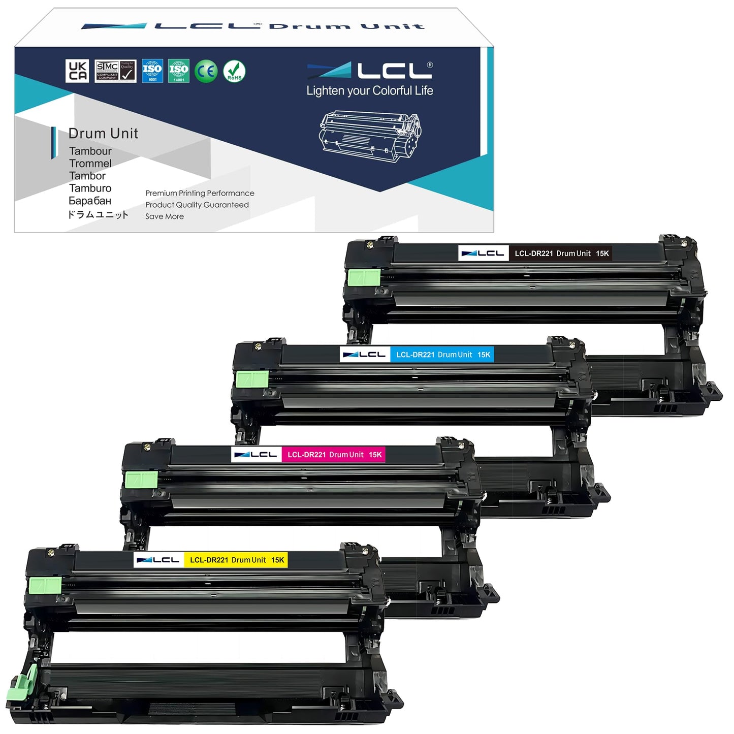 LCL Compatible Drum Unit Replacement for Brother DR-221 DR221 DR221CL DR-221CL for HL-3140CW HL-3142CW HL-3150CDN HL-3150CDW HL-3152CDW HL-3170CW HL-3170CDW HL-3172CDW HL-3180CDW (for KCMY,4-PK)