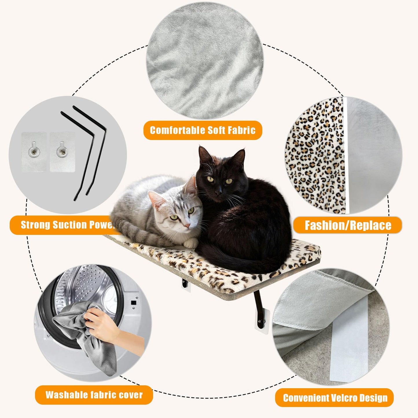 Cat Window Bed, 23" Large Size for 2-3 Cats with 2 Replacement Cover Cat Window Perches Rack, Sunbath Freedom Hammock Seat Narrow Windowsill Extends Cat Rest Space