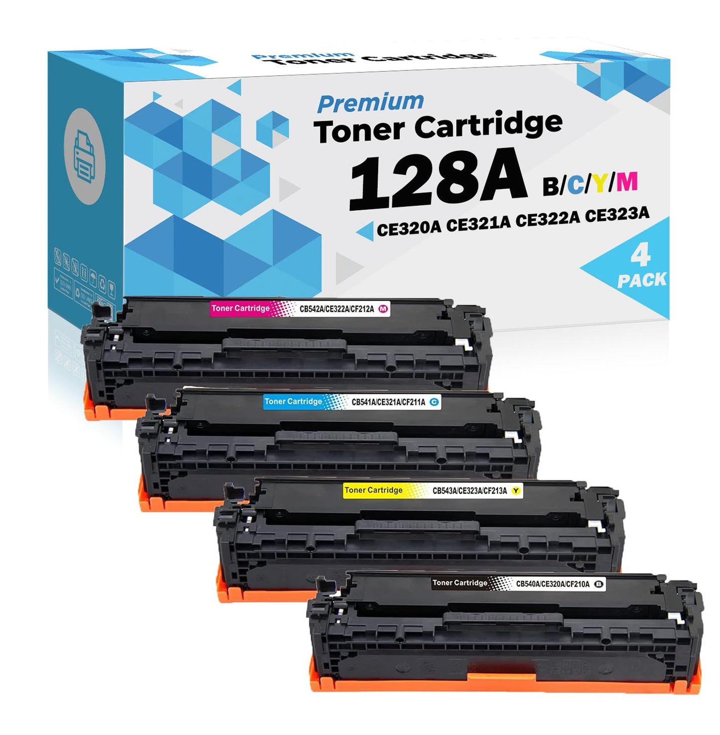 Ultra Toner® Compatible Replacement for HP 128A Toner Cartridge Black CE320A CE321A CE322A CE323A for HP Color LaserJet CP1525nw CM1410 CM1415 CM1415fn CM1415fnw CP1525 CP1525n (1SET)