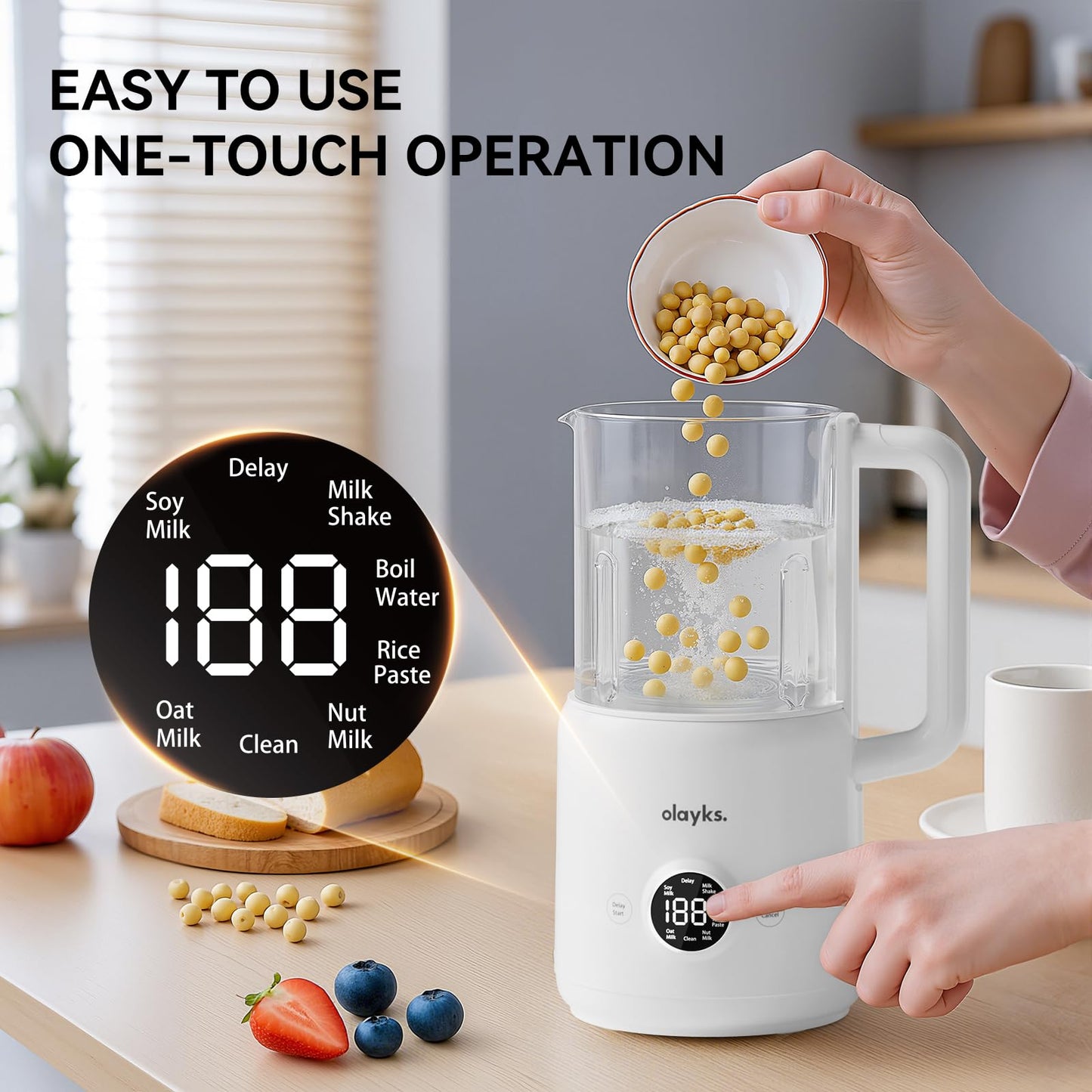 olayks 6 in 1 Automatic Nut Milk Maker Blender, 20oz Homemade soy milk maker for Plant-Based Milk, Coconut, Soy, Oat, Almond & Non-Dairy Beverages with Delay Start/Keep Warm/Boil Water/Self-Cleaning