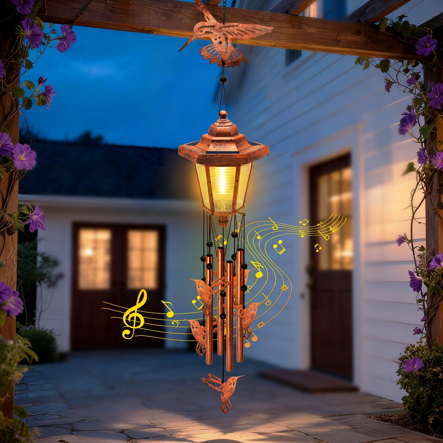 Large Solar Hummingbird Wind Chimes, Gifts for Women Mom Grandma Wife Sister Daughter Neighbor, Classic Bronze Wind Chimes with Wind Catcher, Solar Decor Lights for Outdoor Garden Patio Porch Window