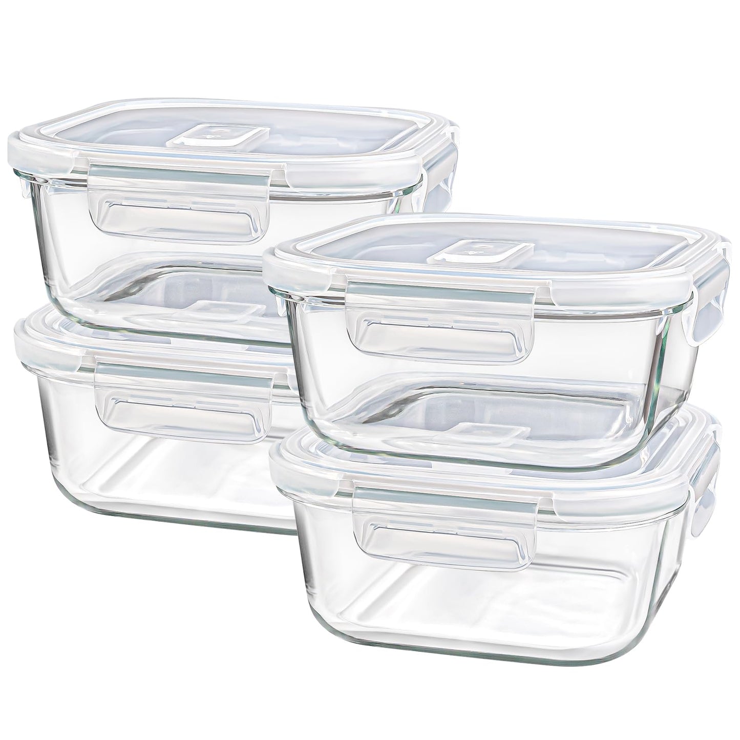 Glass Container Food Storage 24 oz, 3 Cup Small Glass Containers with Lids, Oven Safe Food Storage Containers, Freezer Containers for Kitchen, Take Out and To Go, Soup Container for Food Prep, 4 Pack